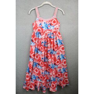 Bonnie Jean Girl's Summer Babydoll Maxi Dress-Size 10-Red White Blue-Silky